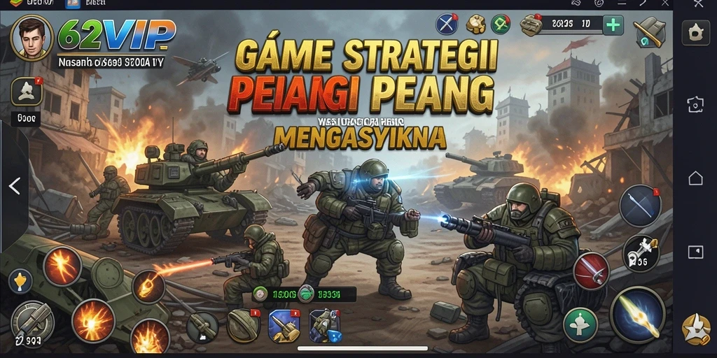 Tampilan gameplay menarik dari 62VIP dengan pertempuran strategi.
