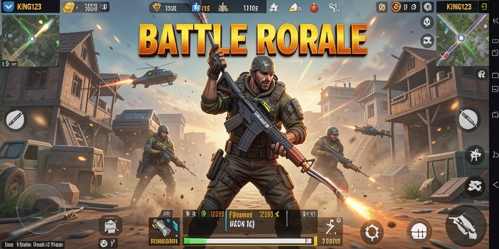 Screenshot KING123 menampilkan aksi seru dalam pertempuran Battle Royale.