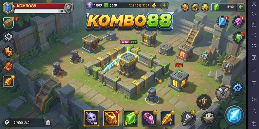 Tampilan gameplay menegangkan dalam KOMBO88 dengan strategi Tower Defense yang mendebarkan.