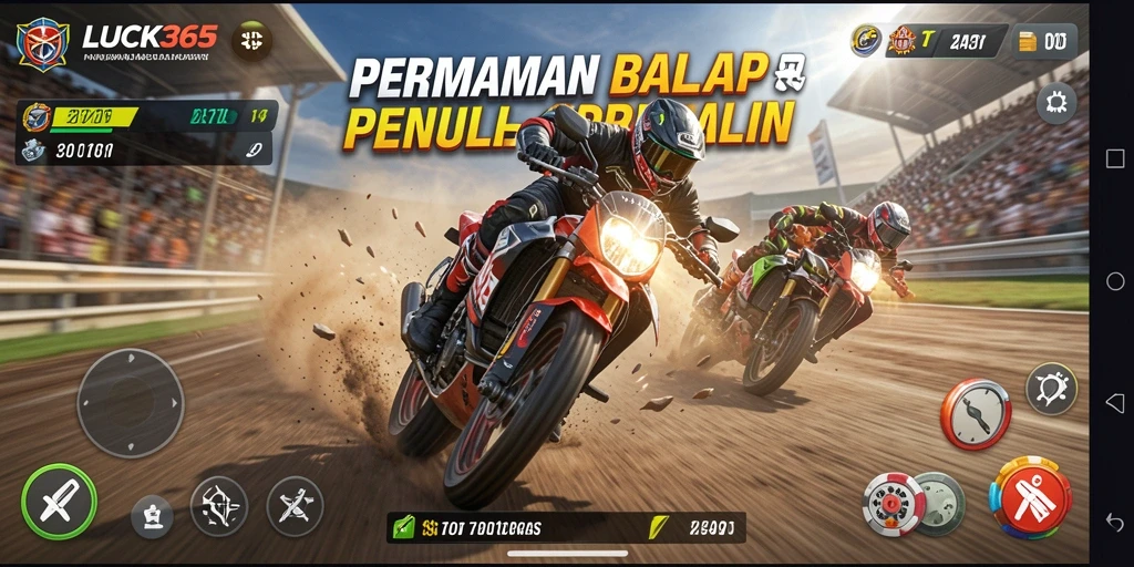 Tampilan screenshot utama LUCK365 dengan aksi balap yang seru.