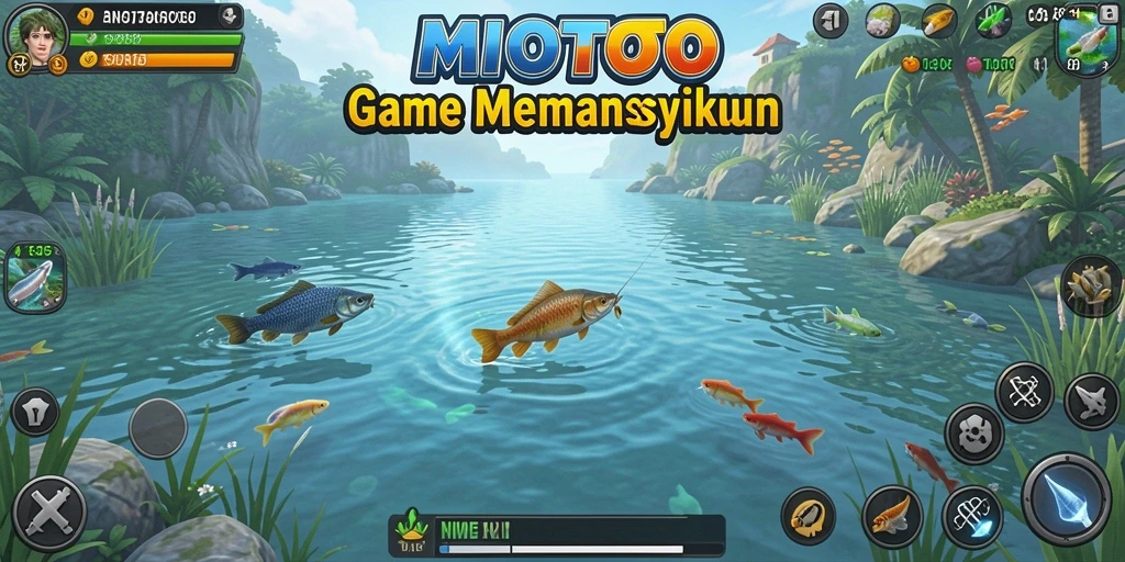 Screenshot gameplay MIOTOTO menampilkan aksi memancing yang mendebarkan.