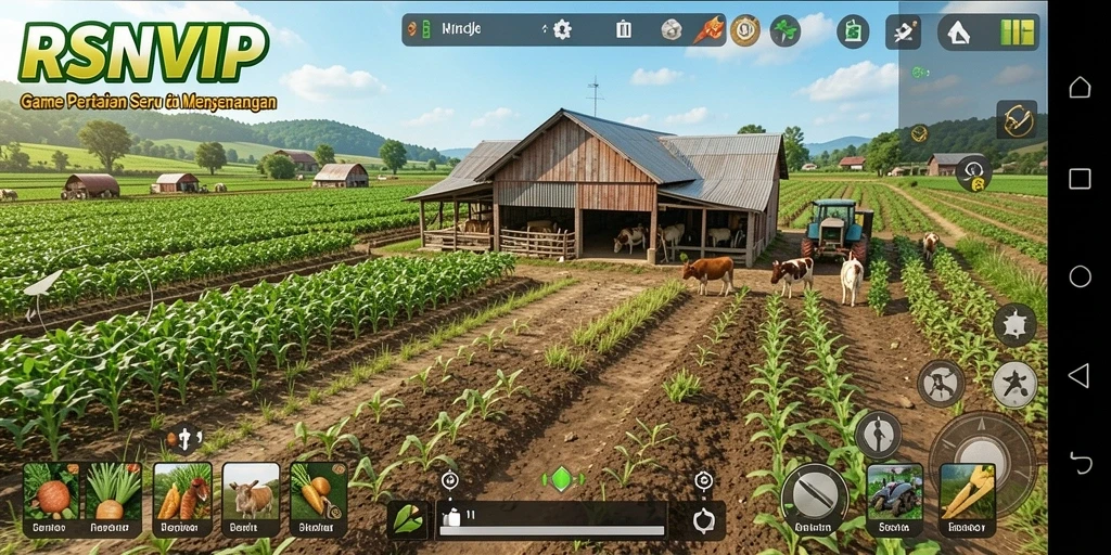 Tangkapan layar gameplay RSNVIP dengan aktivitas bertani yang seru.