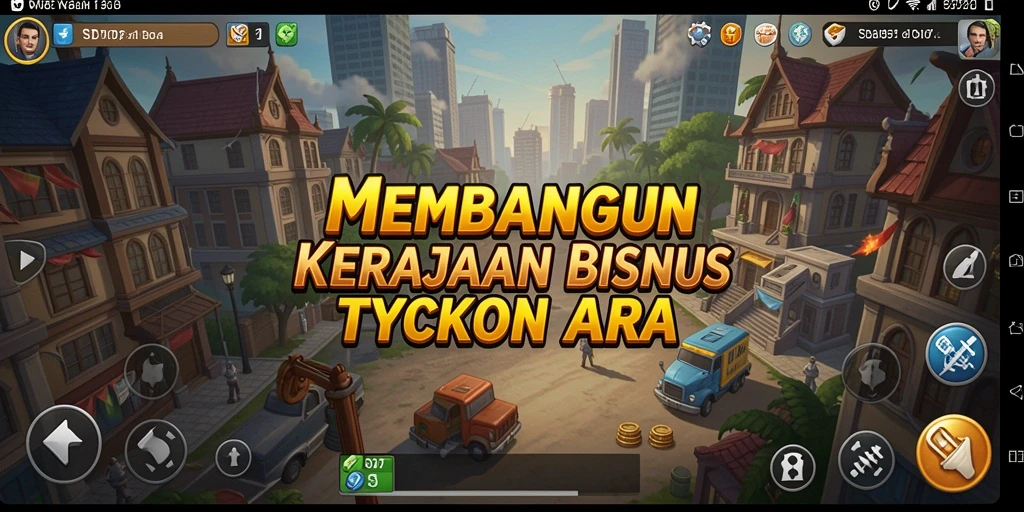 Screenshot utama SD107 menampilkan gameplay membangun kerajaan bisnis yang seru.