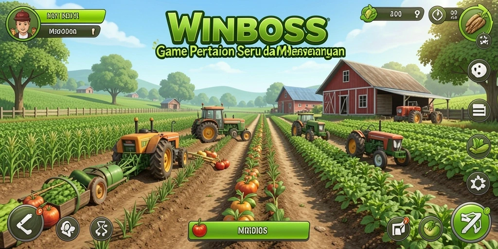 Screenshot gameplay WINBOSS menampilkan keindahan ladang pertanian yang kaya.